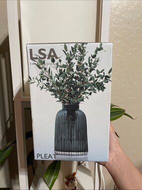 LSA International Grey Pleated Glass Vase